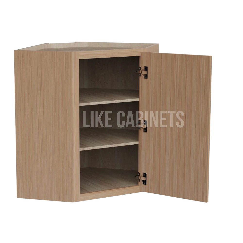 Slim White Oak 24'' W Diagonal Corner Wall Cabinet