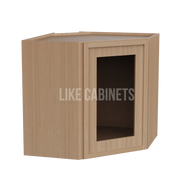 Slim White Oak 12'' x 24'' Diagonal Corner Wall Cabinet with Glass Door