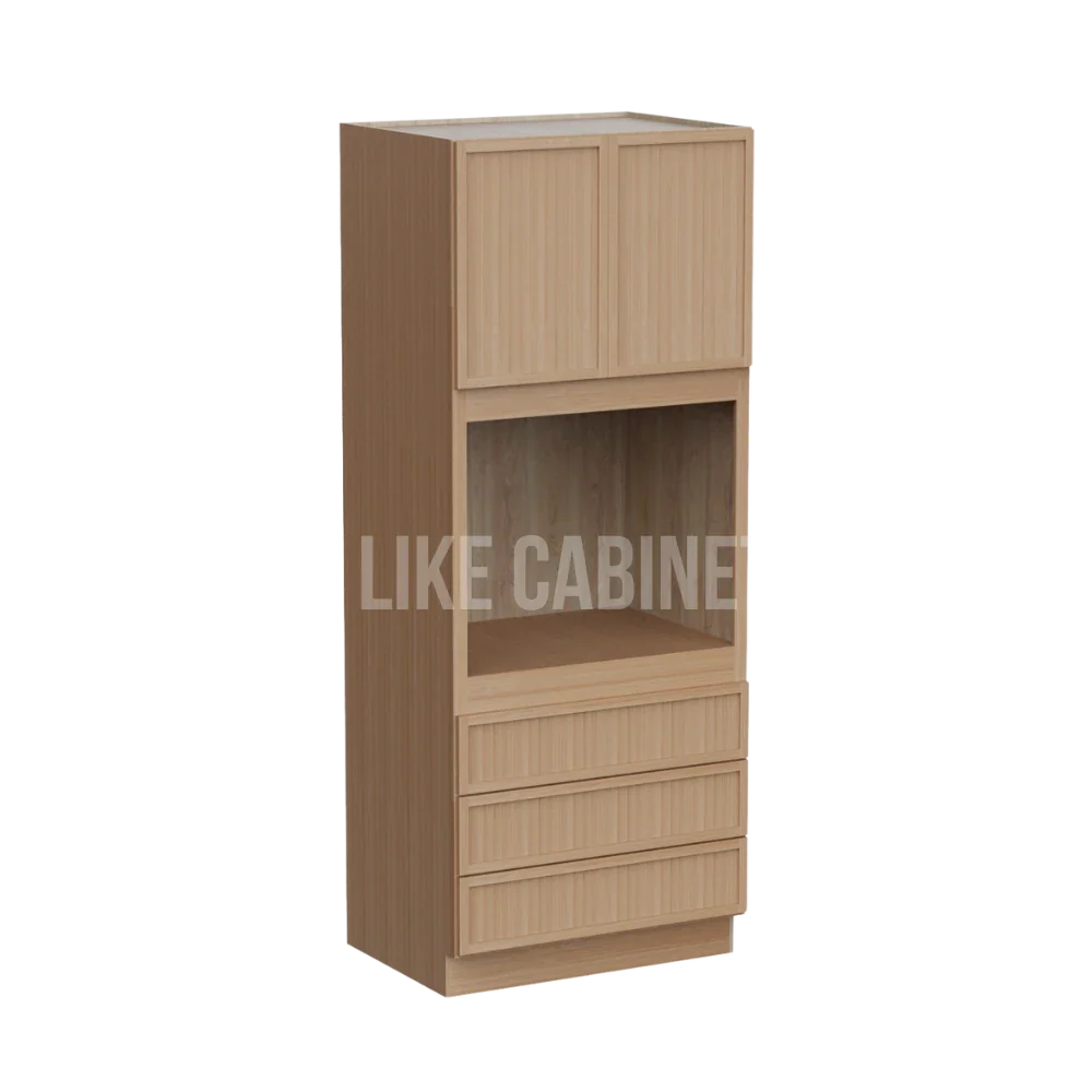 Slim White Oak 33'' W Double Door Oven Pantry Cabinet with Three Drawers
