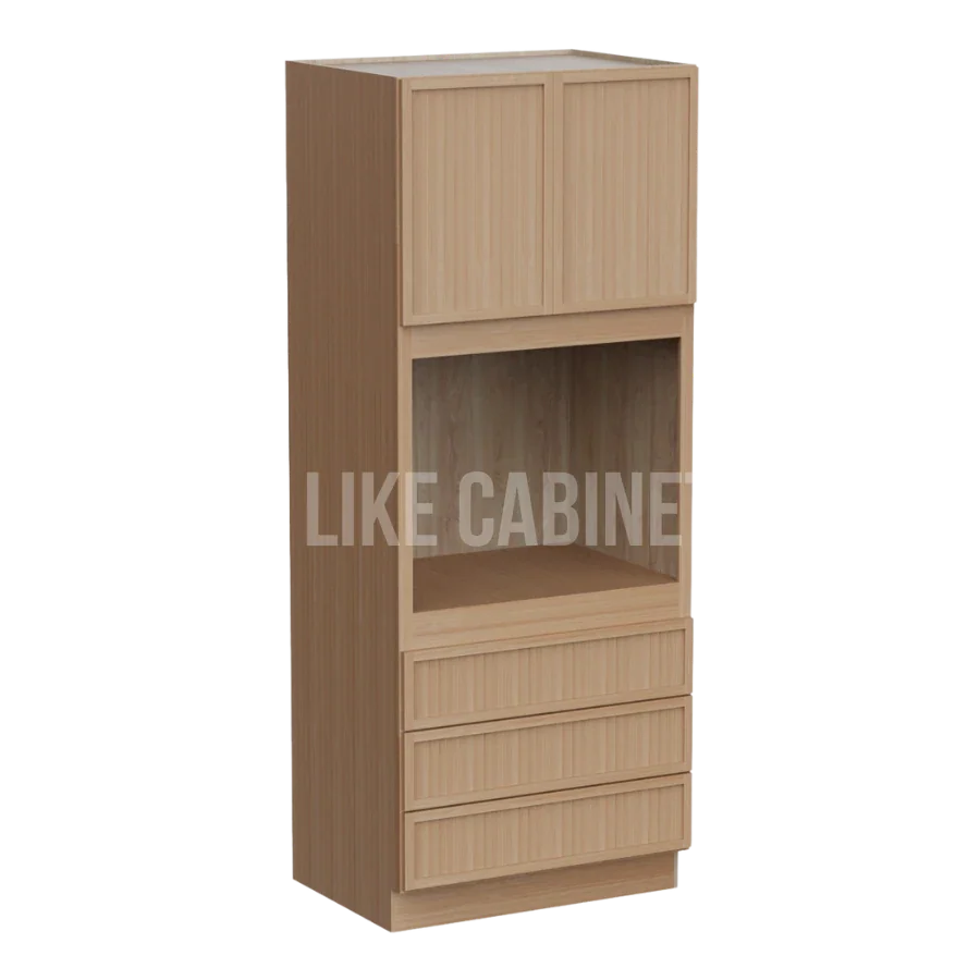 Slim White Oak 33'' W Double Door Oven Pantry Cabinet with Three Drawers