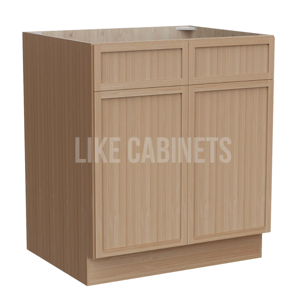 Slim White Oak Sink Base With Double Doors and False Drawers