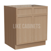 Slim White Oak Sink Base With Double Doors and False Drawers