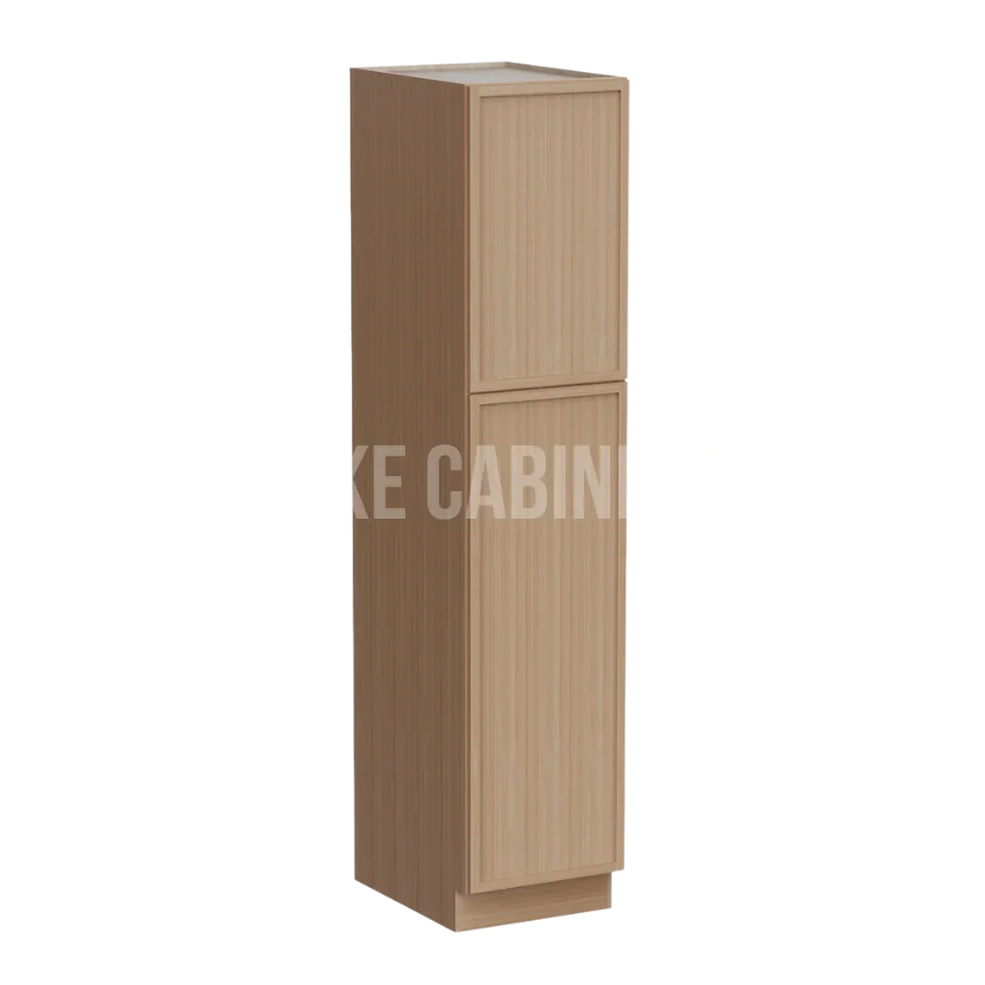 Slim White Oak 18'' W Two Single Door Utility Pantry Cabinet