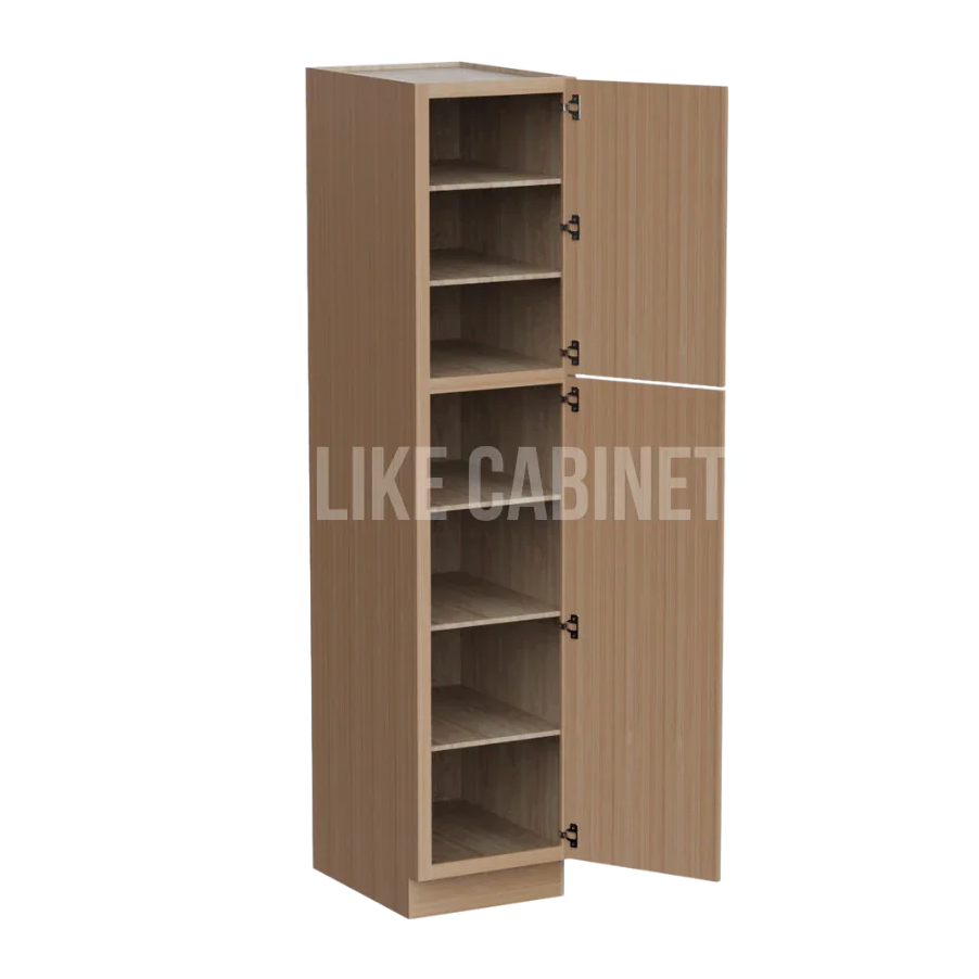 Slim White Oak 18'' W Two Single Door Utility Pantry Cabinet