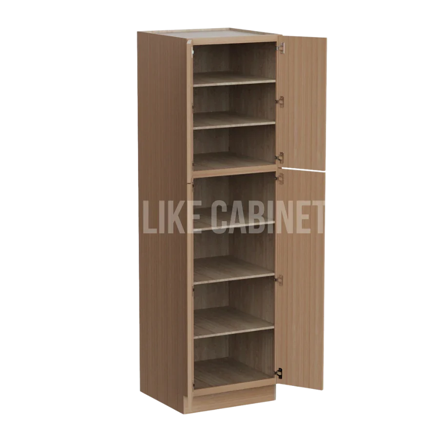 Slim White Oak 24'' W Two Double Door Utility Pantry Cabinet