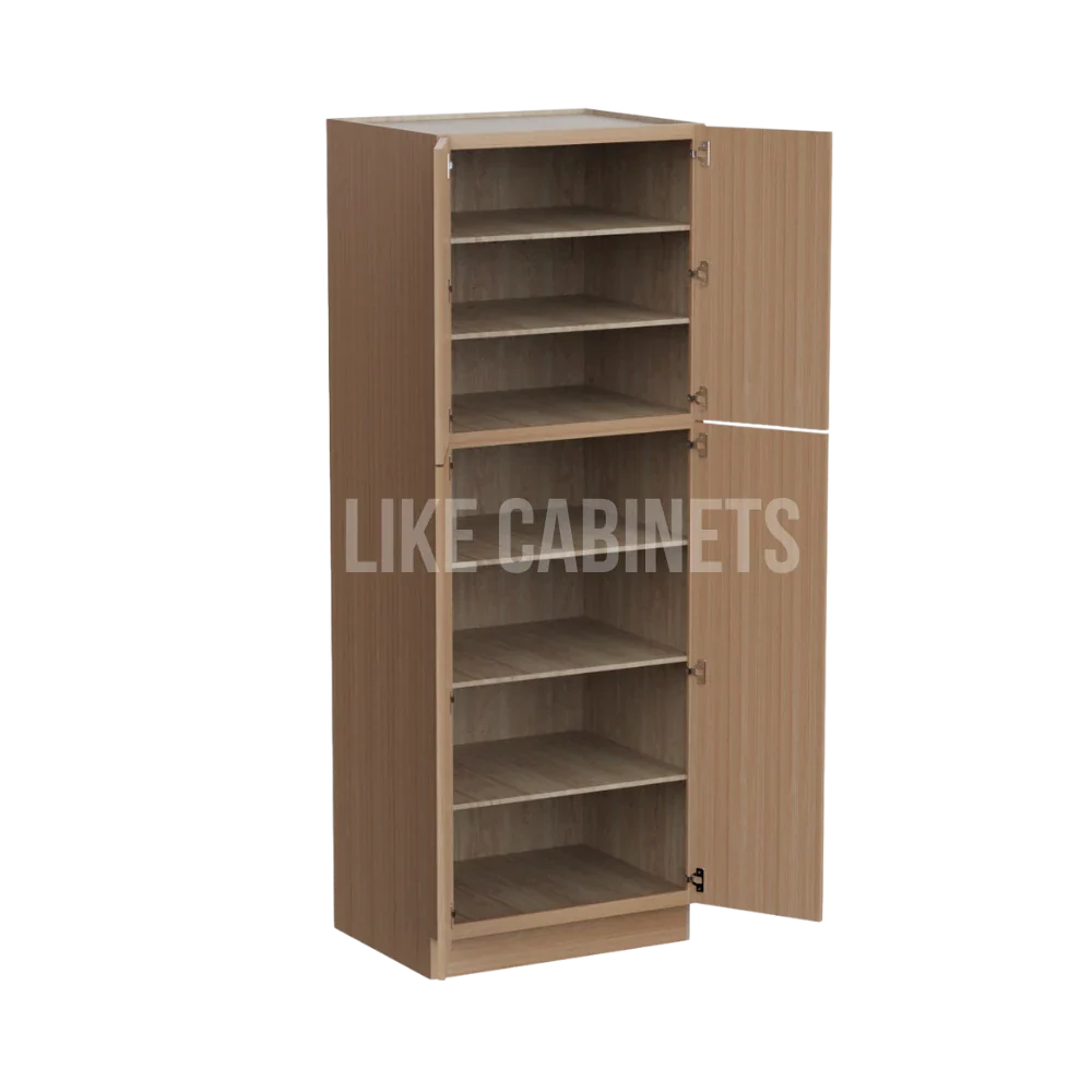 Slim White Oak 30''W Two Double Door Utility Pantry Cabinet