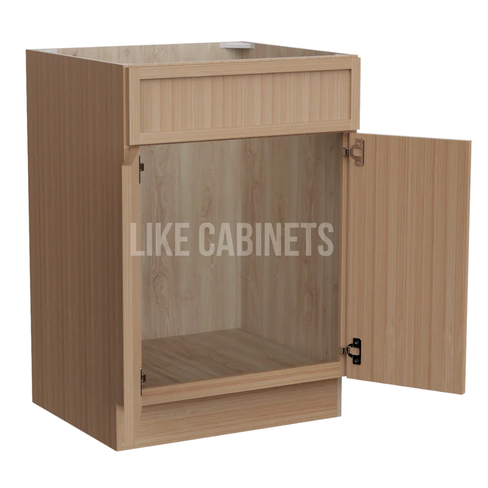 Slim White Oak Single Vanity Sink Base Cabinet