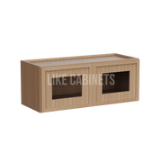 Slim Oak White 15' H Double Door Wall Cabinet whit Glass Doors