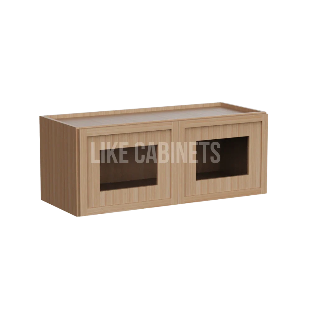 Slim Oak White 12''H Double Door Wall Cabinet whit Glass Doors