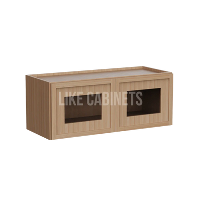 Slim Oak White 12''H Double Door Wall Cabinet with Glass Doors