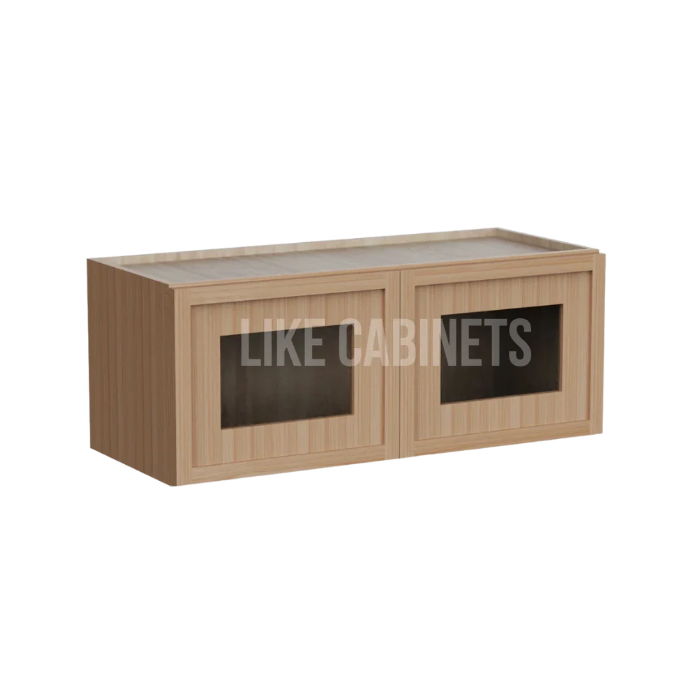Slim White Oak 18'' H Double Door Wall Cabinet with Glass Doors