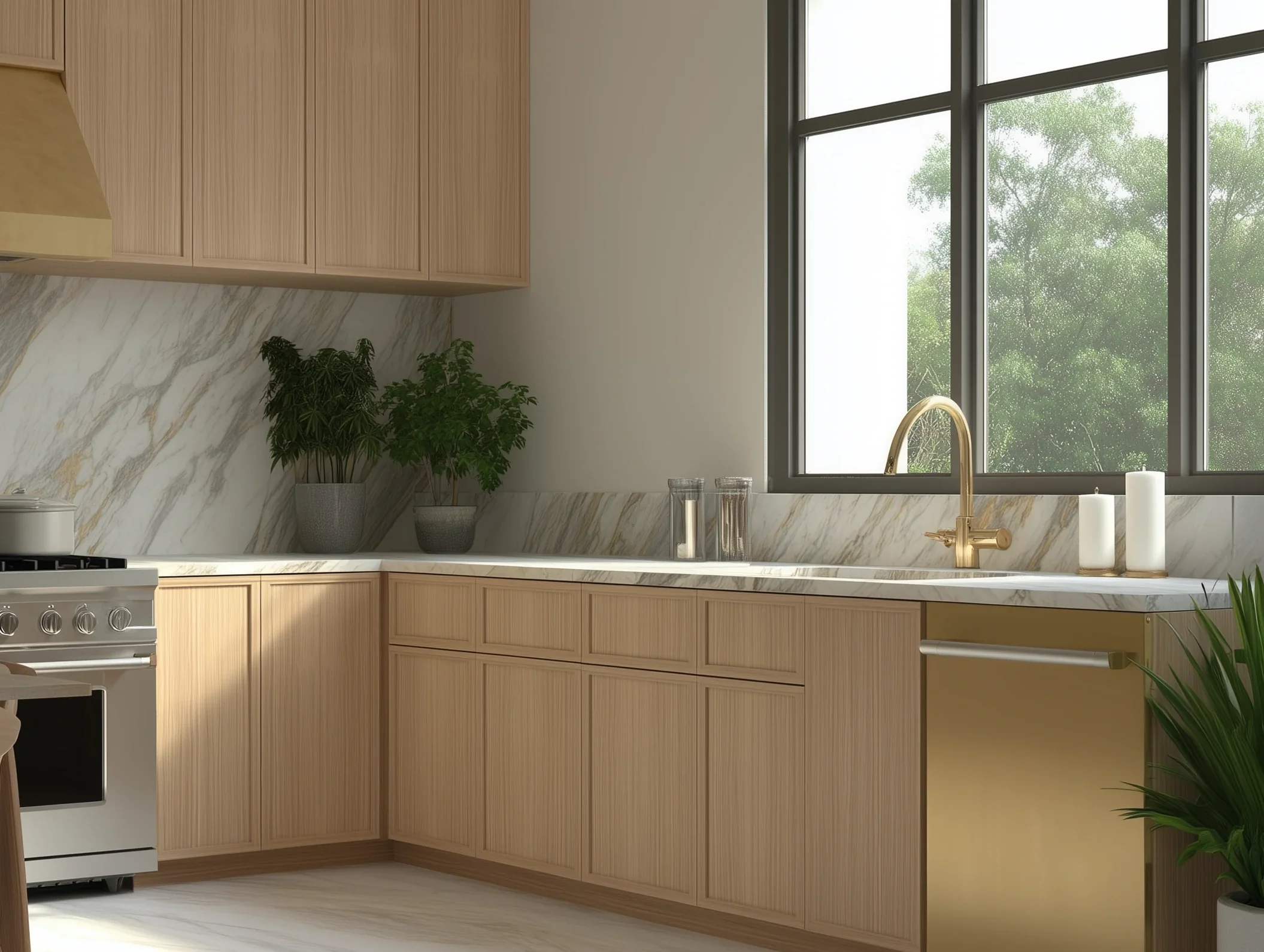 Slim White Oak Sink Base With Double Doors and False Drawers