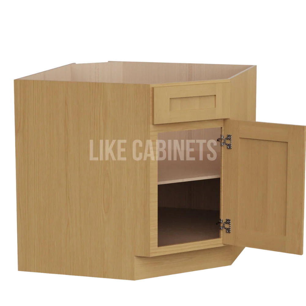 Treasure Chest Corner Sink Base Cabinet with False Drawer