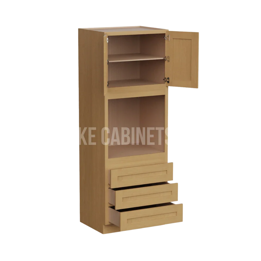 Treasure Chest Shaker 30'' W Oven Pantry Cabinet with Three Drawers