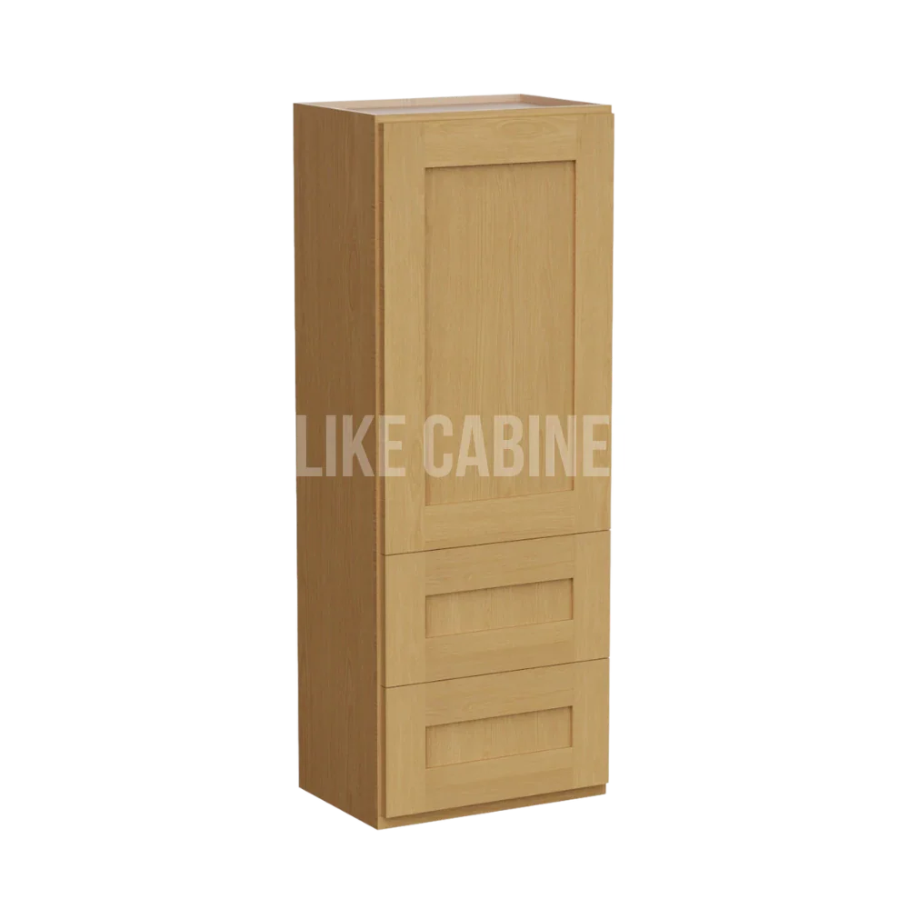 Slim White Oak 18''W Wall Cabinets With 2 Drawers