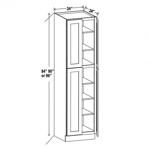 Smokey Ash 24'' W Two Double Door Utility Pantry Cabinet