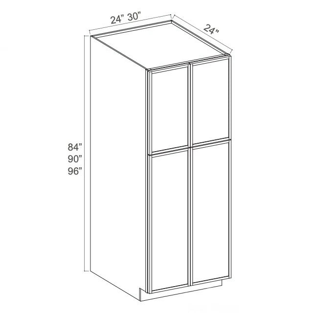 Slim White Oak 30''W Two Double Door Utility Pantry Cabinet