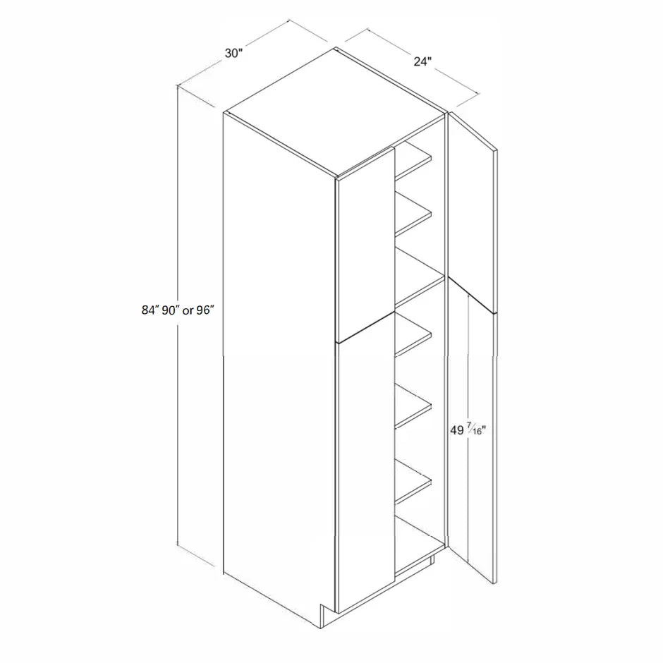 High Gloss White 30''W Two Double Door Utility Pantry Cabinet