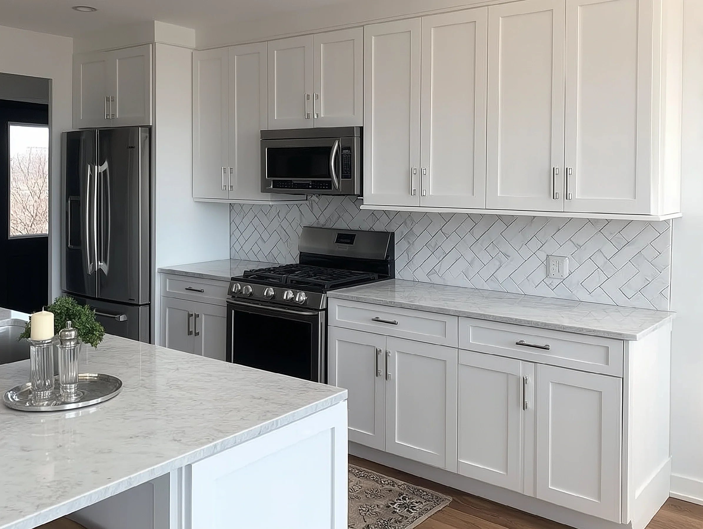 White Shaker 33'' W Double Door Oven Pantry Cabinet with Three Drawers